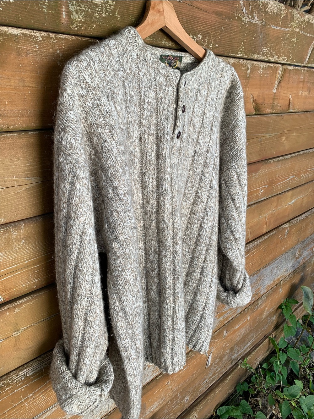 Vintage No Excess Alpine Wool Blend Henley Sweater Oatmeal Beige Size M